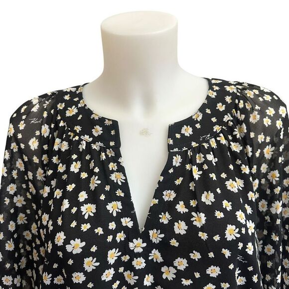 KARL LAGERFELD Floral Blouson Top‎ Puff 3/4 Sleeve Chiffon sz Medium - Picture 2 of 8